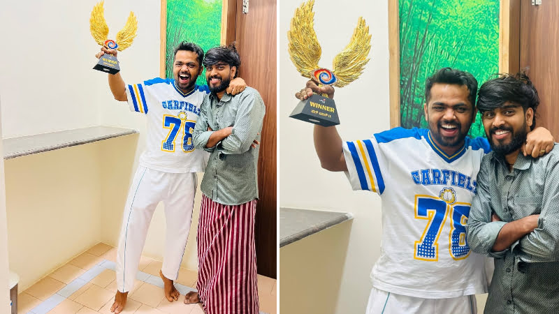 Hanumantha celebrates Bigg Boss trophy with Dhanraj