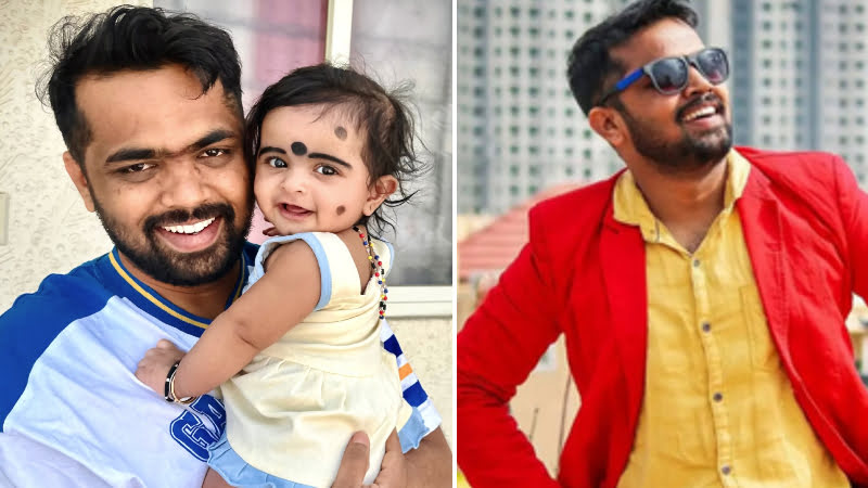 Dhanraj Achar's cute daughter poses for a photo with her dad
