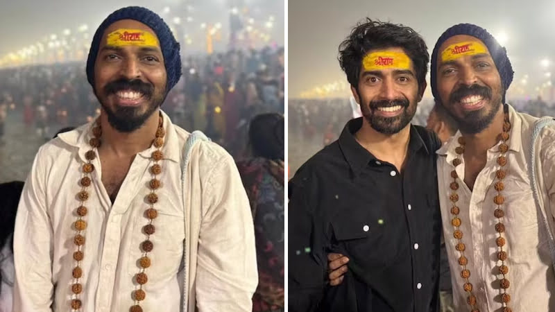 Raj B Shetty takes holy dip in Triveni Sangama