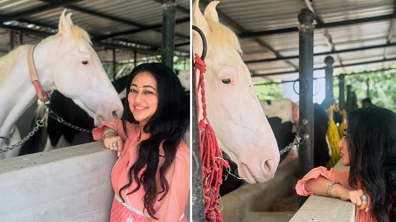 Vijayalakshmi enjoying farmhouse life