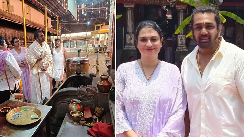 Dhruva Sarja visits Kukke Subrahmanya with family
