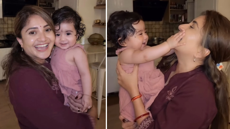 Actress Karunya is holding the star couple's cute baby