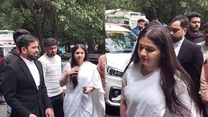 Pavithra Gowda appears in front of court wearing white saree
