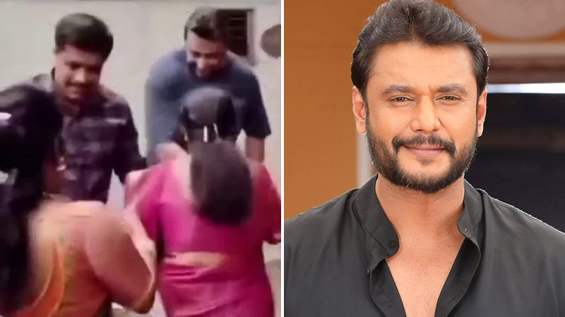 Lady fans crowded in front of Darshan’s house