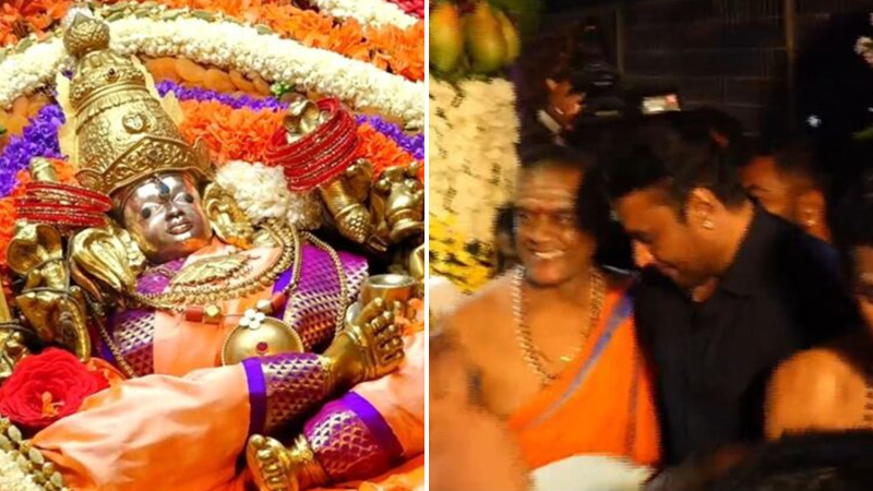 Darshan visits Chamundi Hill with wife
